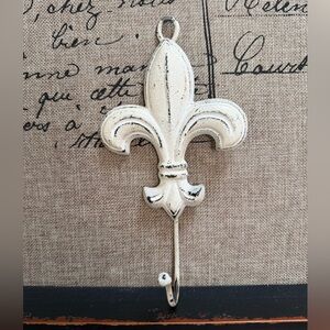 Vintage Rustic Wrought Iron Fleur De Lis Wall Hook